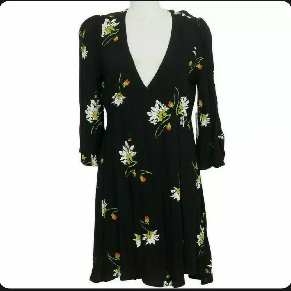 Time On My Side Black Floral Print Wrap Mini Dress - Picture 2 of 8